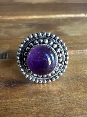Women Jewelry Amethyst Gemstone Statement Ring Size 9 Silver 925 Boho Vintage
